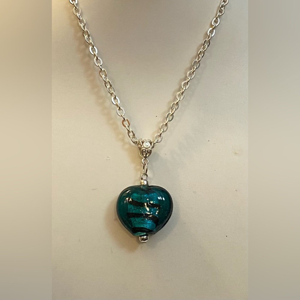 NEW lampwork glass heart on a silver plated chain